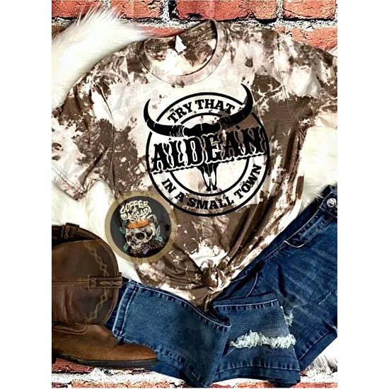 Bleached Heather Brown Try That in a Small Town Aldean Tee