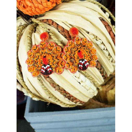Thanksgiving Harvest Turkey Multi Color Seed Bead Earrings
