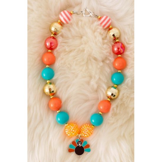 Girls Turkey Bubble Necklace – Multicolor Chunky Bead Fall Jewelry
