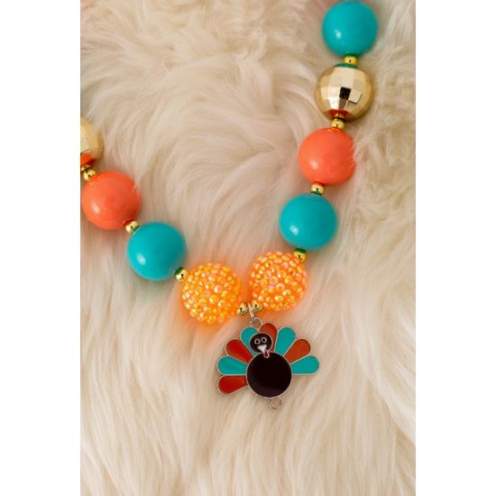 Girls Turkey Bubble Necklace – Multicolor Chunky Bead Fall Jewelry