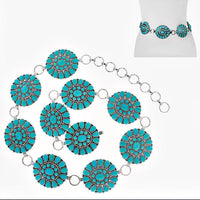 Round Turquoise Concho Chain Belt - Rhinestone Gal