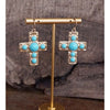Primitive Worn Gold Cross Earrings – Turquoise or Pearl