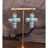 Primitive Worn Gold Cross Earrings – Turquoise or Pearl