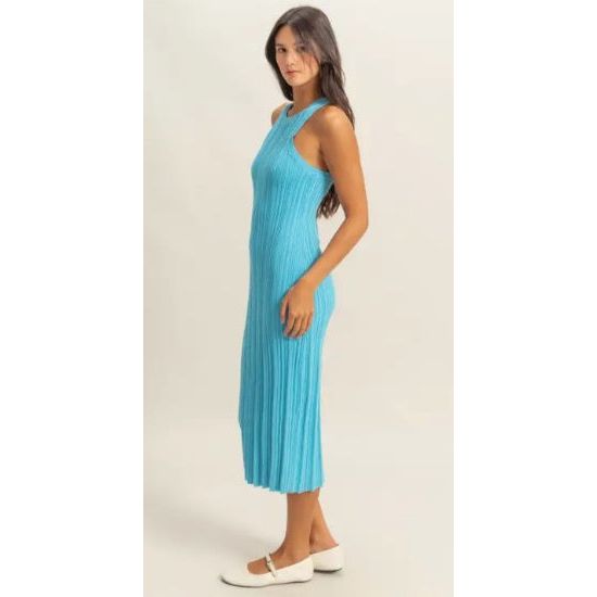 Turquoise Ribbed Knit Bodycon Maxi Dress