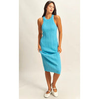 Turquoise Ribbed Bodycon Midi Dress
