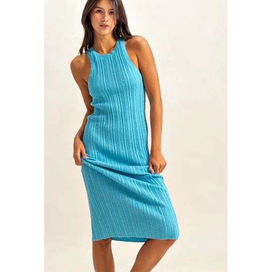 Turquoise Ribbed Bodycon Midi Dress
