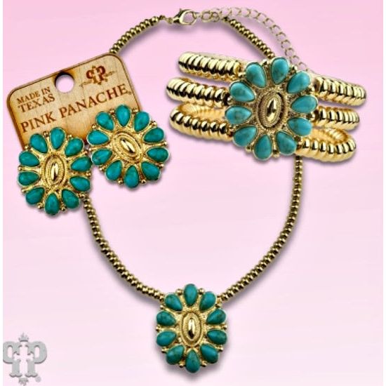 Pink Panache Turquoise Concho Post Earrings – 18K Gold Dipped