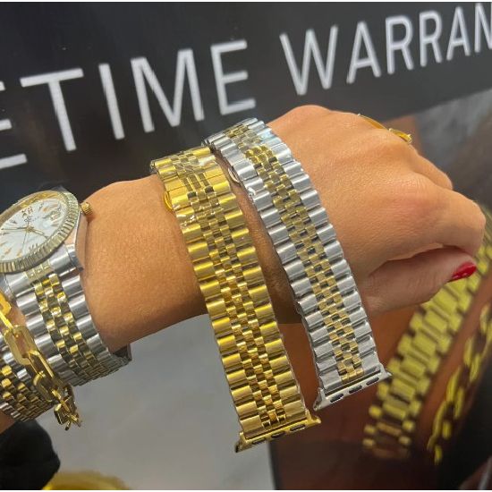 Two-Tone Adjustable Apple Watch Band – 18k Gold Plated Stainless Steel