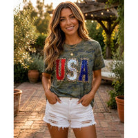USA Leopard Sequin Camo Graphic Tee