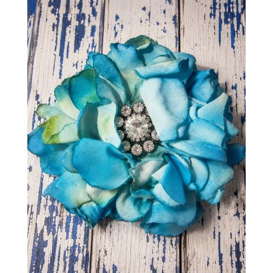 Vintage Blue Ombre Velvet Flower Brooch Pin