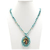 Long Turquoise Beaded Necklace with Virgin Mary Pendant - Rhinestone Gal