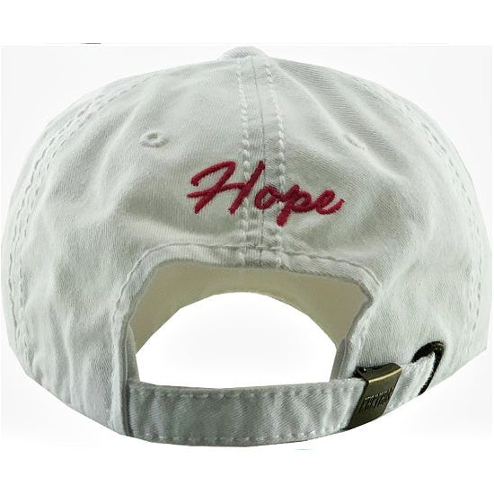 White Vintage Cap with Pink Breast Cancer Ribbon