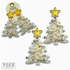 Frosty White Christmas Tree Earrings with Rhinestones & Gold Star – Holiday Statement Earrings