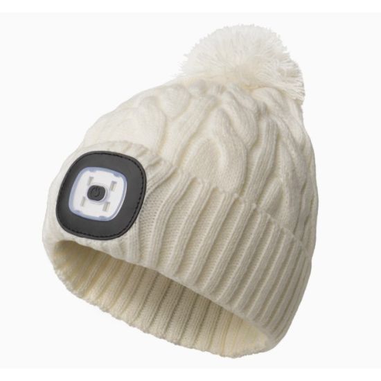Night Scope LED Beanie – Rechargeable Lighted Pom Hat in Ivory