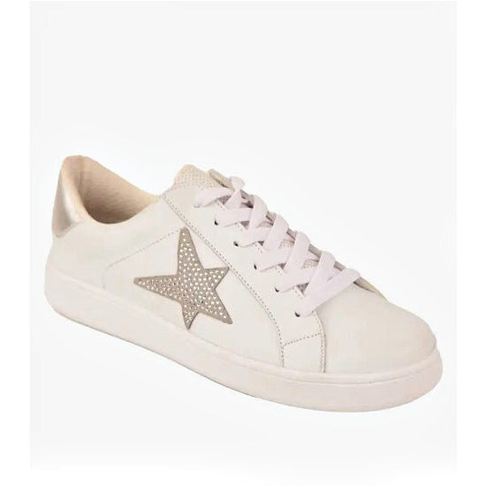 White Sneakers with Silver Rhinestone Star