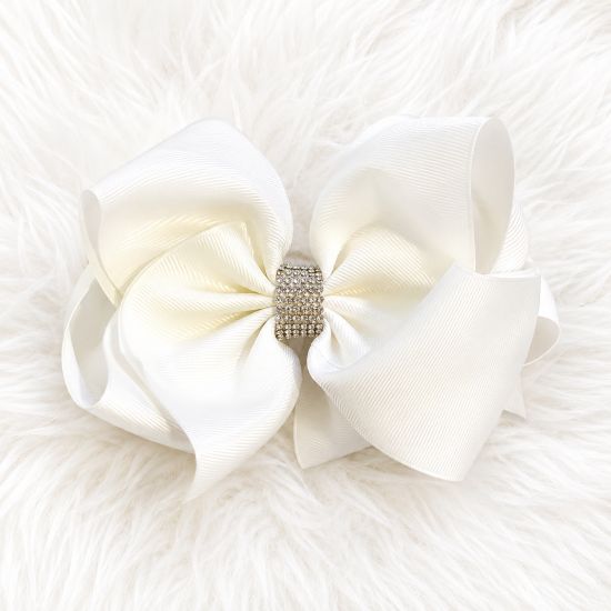 White Glam Rhinestone Hair Bow – 6.5"