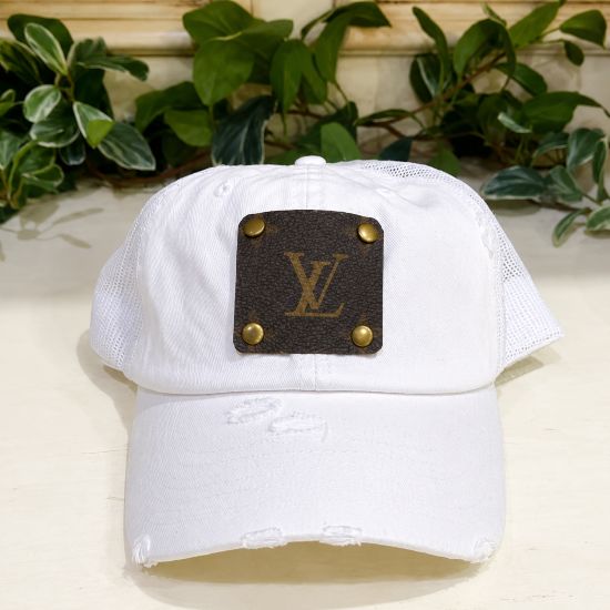 Upcycled Designer Patch Distressed White Trucker Hat