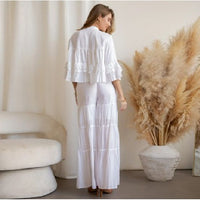 White Tiered Crochet Lace Shrug & High-Waist Pant Set