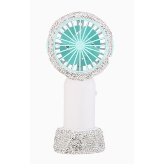 White Rhinestone Rechargeable Handheld Fan