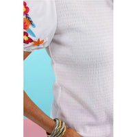 White Sands Textured Top with Embroidered Puff Sleeves