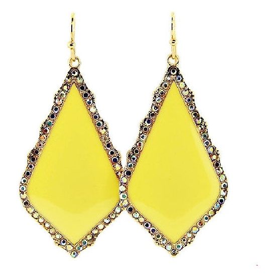 Yellow Enamel Teardrop Earrings Outlined with Rhinestones - Rhinestone Gal