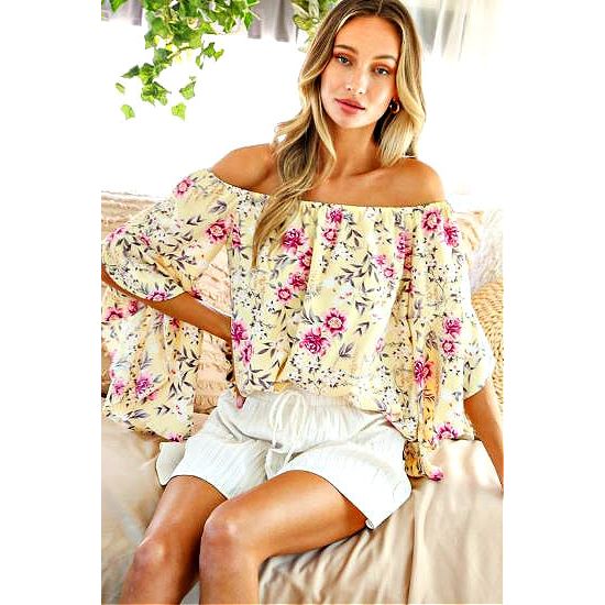 Floral Off Shoulder Top with Bell Sleeves