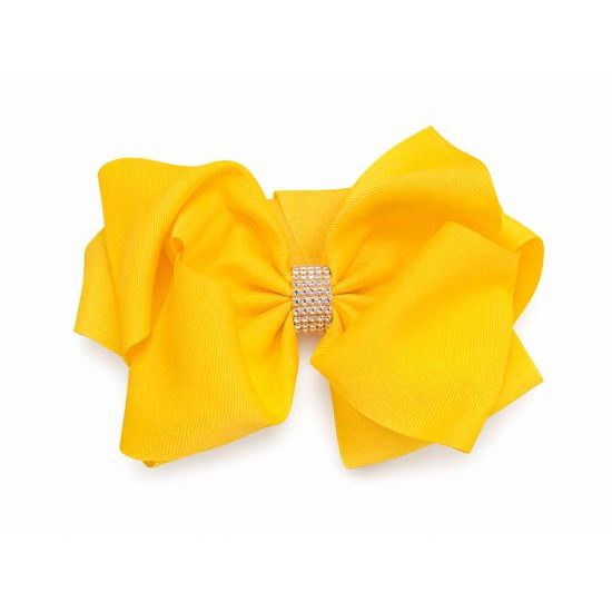 Dandelion Yellow Girl's Hair Bow with Rhinestone Center – 7"