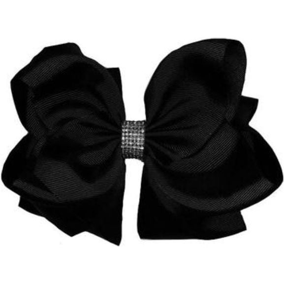 Black Double Hair Bow with Rhinestone Center