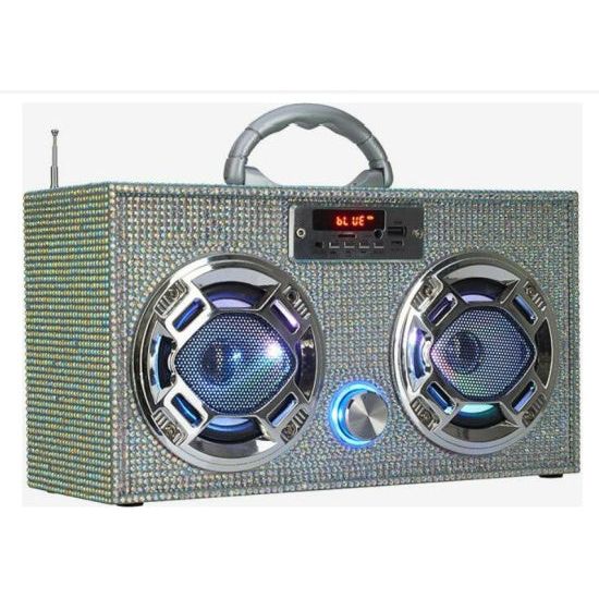 Bling Rhinestone Retro Bluetooth Boom Box Speaker