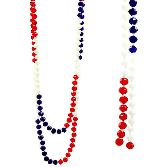 Red White and Blue Patriotic Long Beaded Necklace