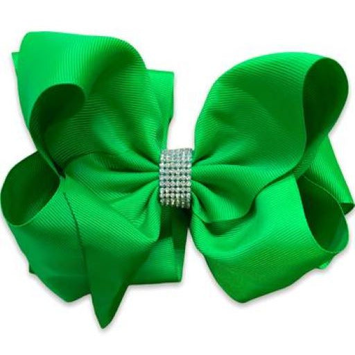 Emerald Green Hair Bow with Rhinestone Center - Rhinestone Gal