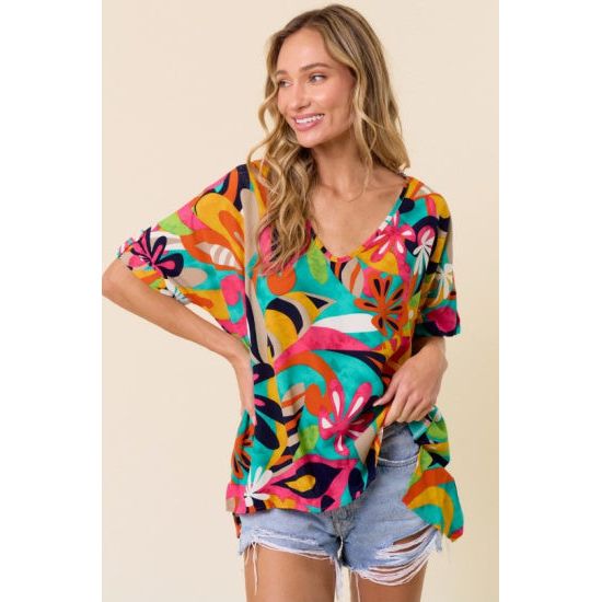 Colorful Floral Hi-Lo Top