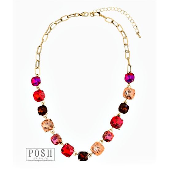 Square Rhinestone Chain Statement Necklace