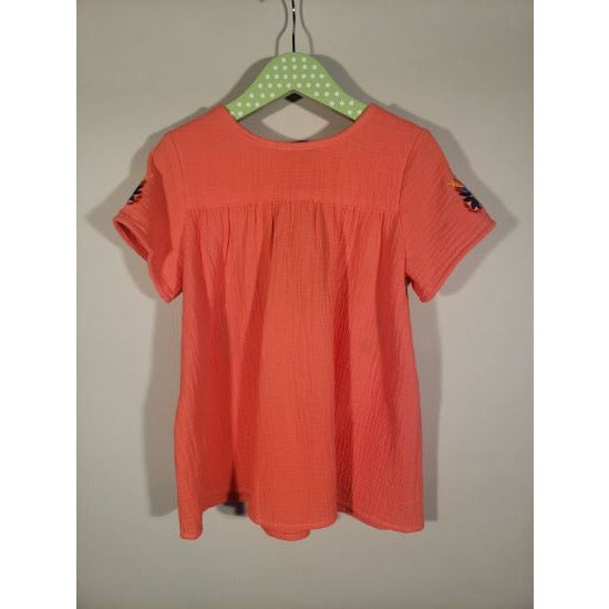 Girl's Coral Embroidered Top