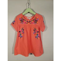Girl's Coral Embroidered Top