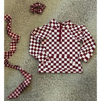 Girl's Maroon Checkered Pullover