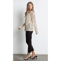 Gold Sequin Semi Sheer Button Down Top