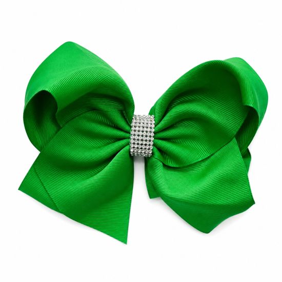 Emerald Green Large Rhinestone Hair Bow – 6.5" Alligator Clip