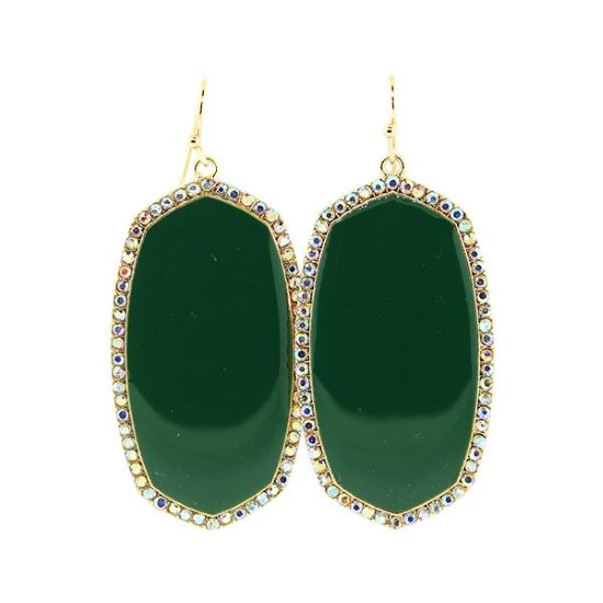 Green Enamel Hex Earrings Outlined with Rhinestones