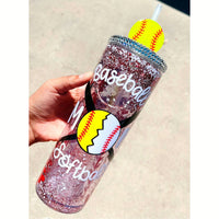 Baseball Softball Mom Snow Globe 18 oz Tumbler - Rhinestone Gal