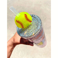 Baseball Softball Mom Snow Globe 18 oz Tumbler - Rhinestone Gal