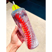 Baseball Softball Mom Snow Globe 18 oz Tumbler - Rhinestone Gal