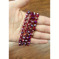 Long Iridescent Burgundy Knotted Beaded Necklace