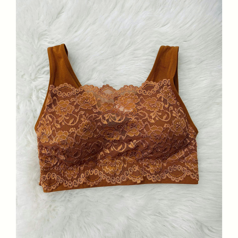 Terra Cotta Lace Bandeau Bralette - Rhinestone Gal