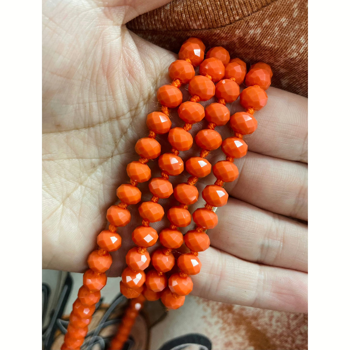Long Orange Beaded Necklace