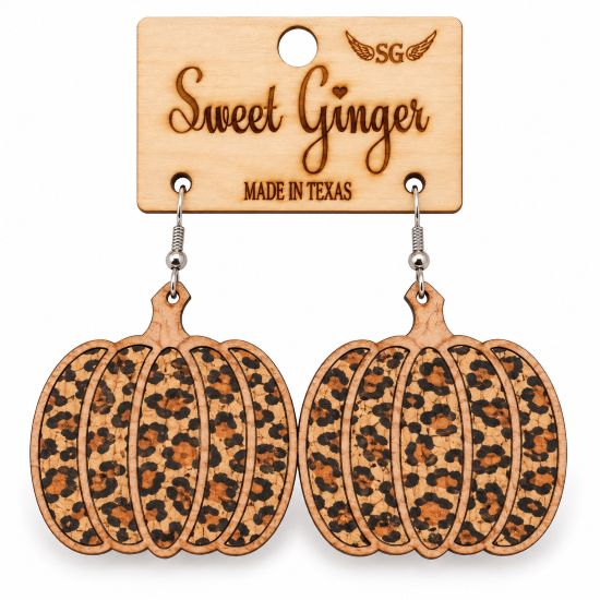 Leopard Print Cork Pumpkin Earrings