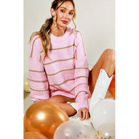 Light Pink Sweater with Metallic Stripes