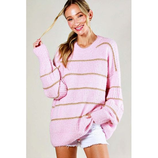 Light Pink Sweater with Metallic Stripes