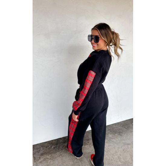 Black “Merry” Plaid Sweatsuit Set