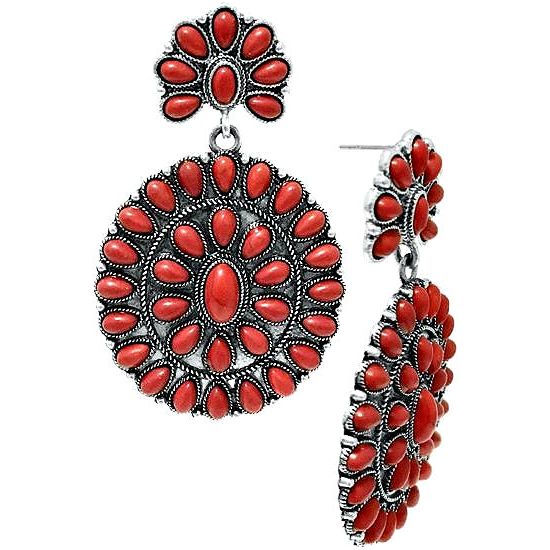 Red Double Cluster Concho Earrings